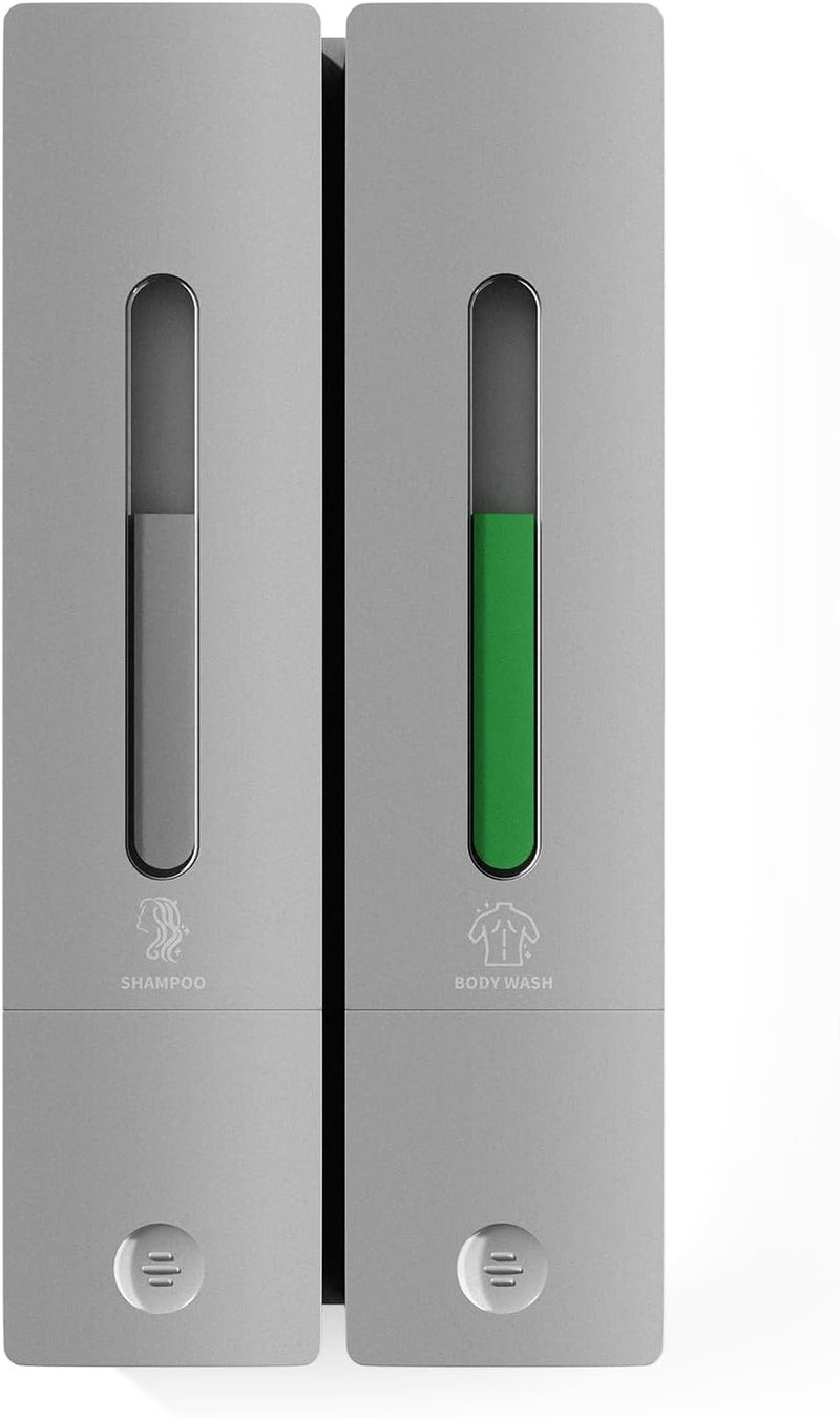 Aeakey Shampoo and Conditioner Dispenser 2-Chamber Wall-Mounted Shower Soap Dispenser, No-Drill Installation, 800ML Capacity, Ideal for Bathrooms and Hotels (Silver) - Image 1